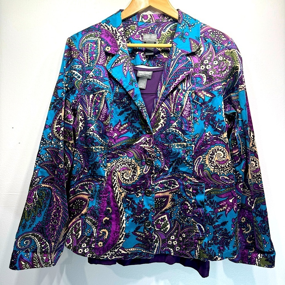 Chico’s Additions Paisley Button Front Long Sleeve Jacket Free Bonus Tank Top